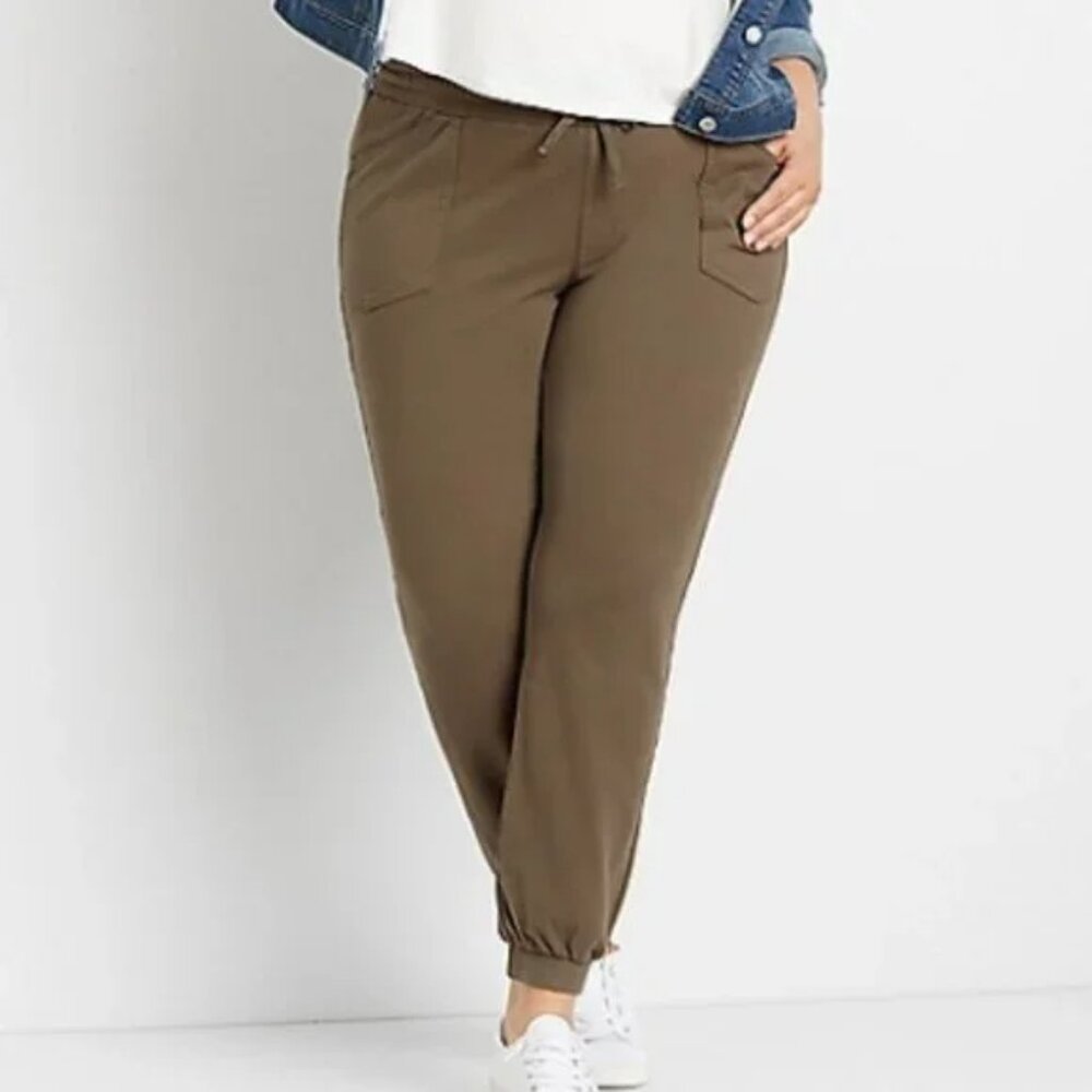 Maurices Plus Size Olive Green Knit Twill Drawstring Jogger Pants